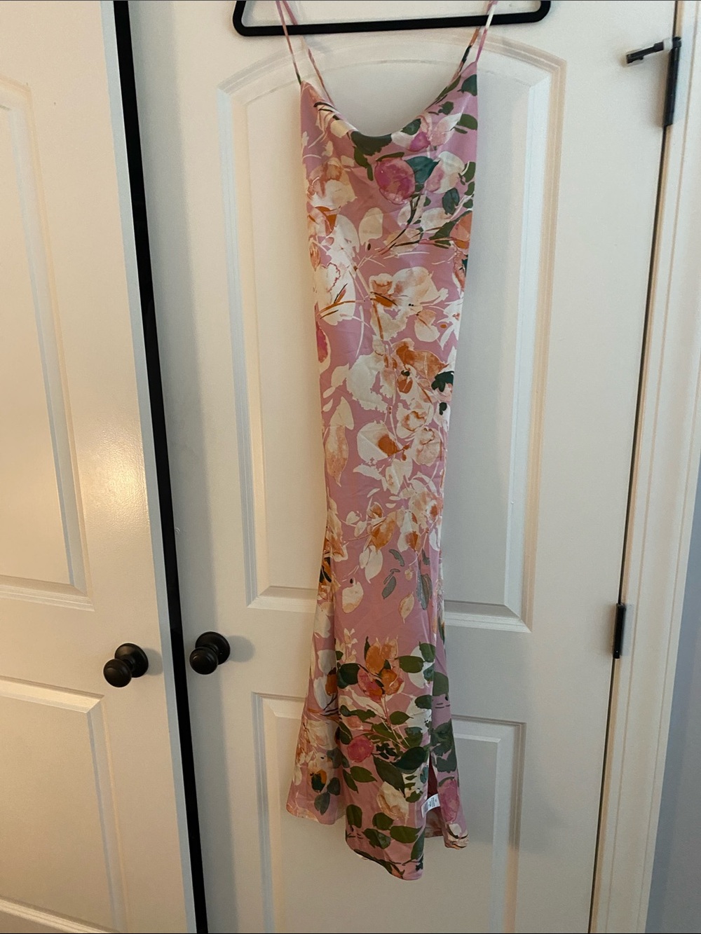 Zara Pink Floral Slip Dress with Green and Cream Accents